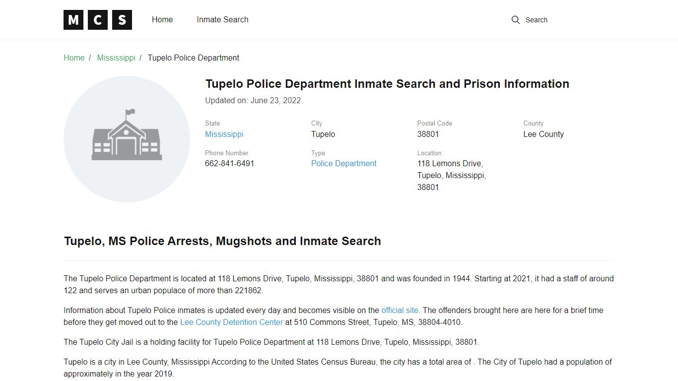 Tupelo, MS Police and Jail Records