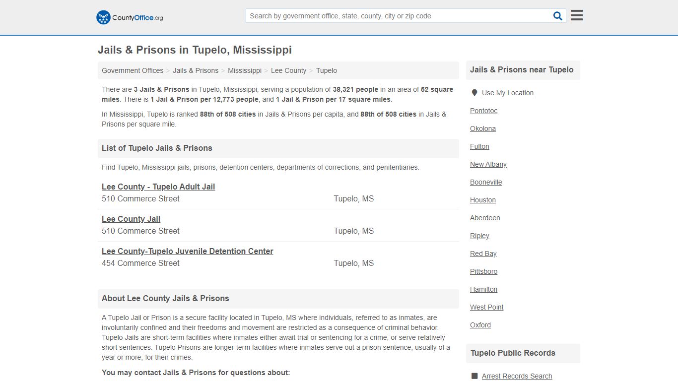 Jails & Prisons - Tupelo, MS (Inmate Rosters & Records)